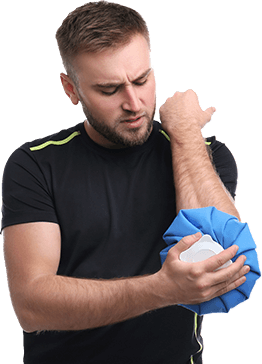 Man holding elbow